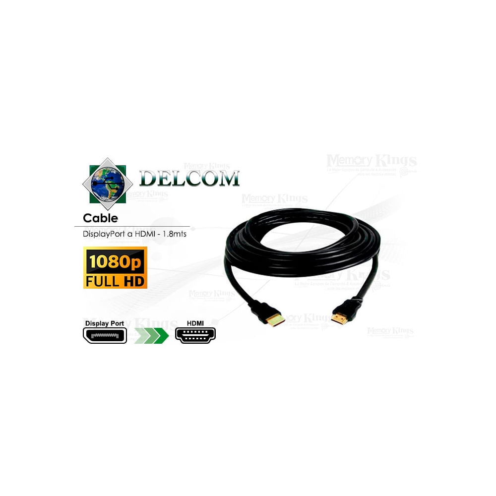 Cable DP a HDMI 1.8m Delcom 4K - Conexión Premium para Alta Definición y Fiable Rendimiento