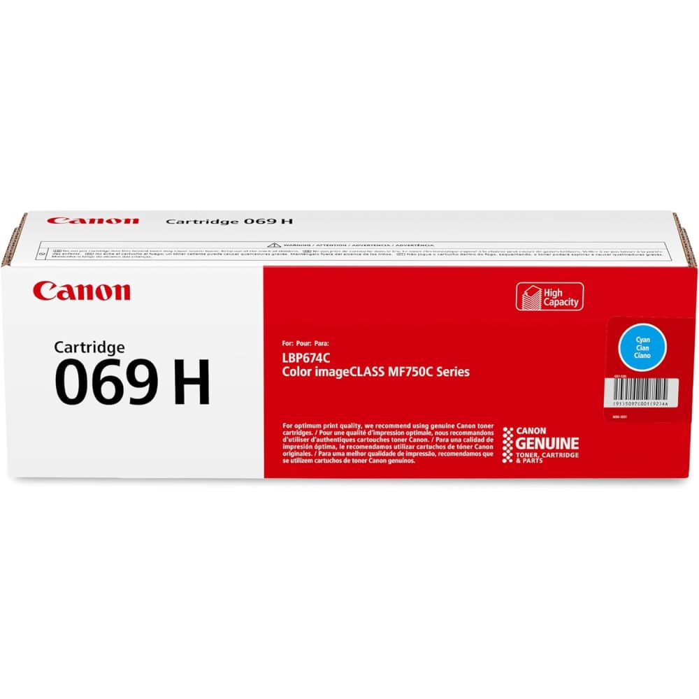 Tóner Cian Original Canon 069H Alta Capacidad para Impresoras MF753Cdw MF751Cdw y LBP674Cdw