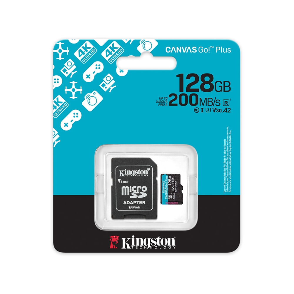 Tarjeta microSDXC Kingston Canvas Go! Plus 128GB UHS-I U3 V30 200MB/s - Alta velocidad y durabilida