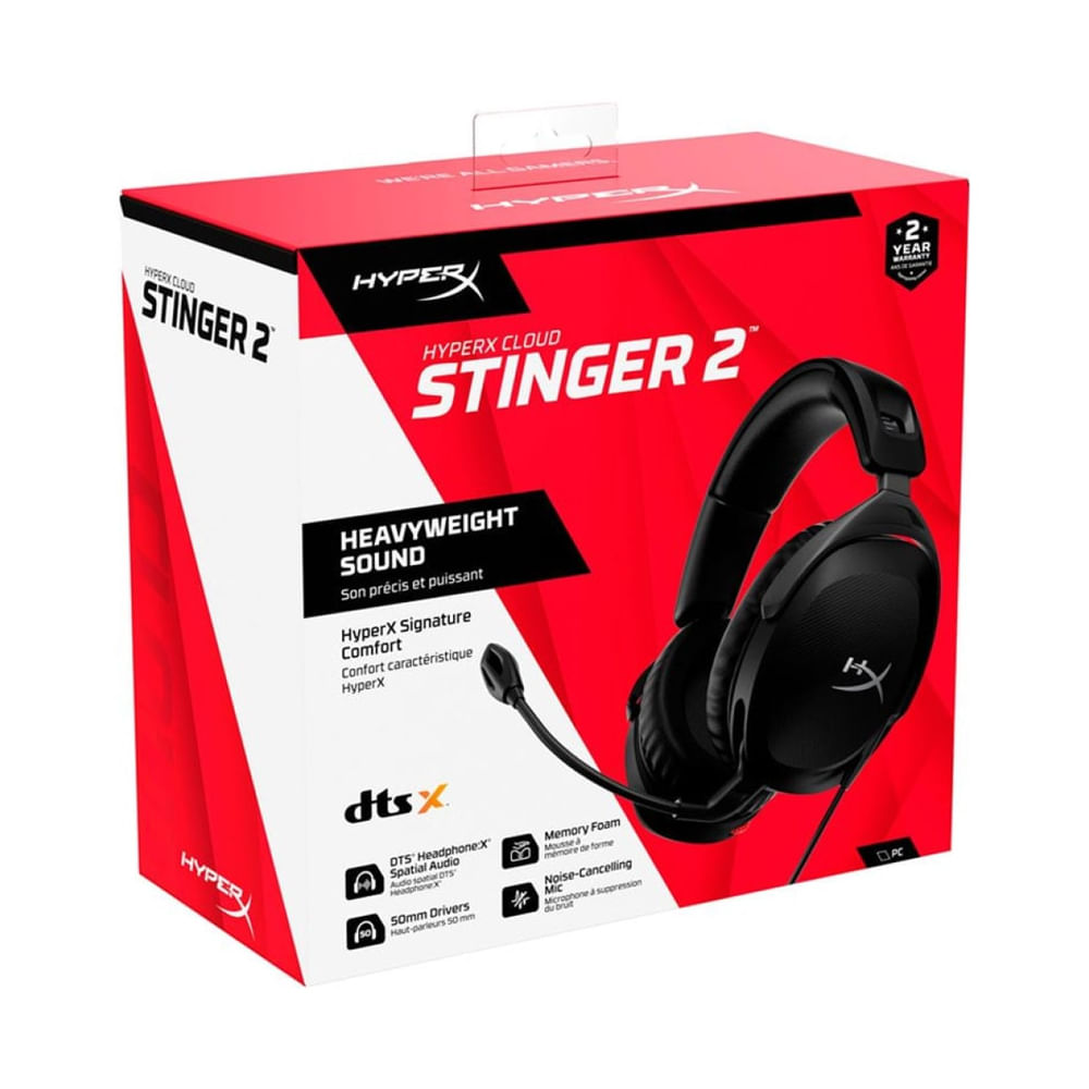 Auriculares gaming HyperX Cloud Stinger 2, tamaño completo, cableados, conector de 3,5 mm, negro