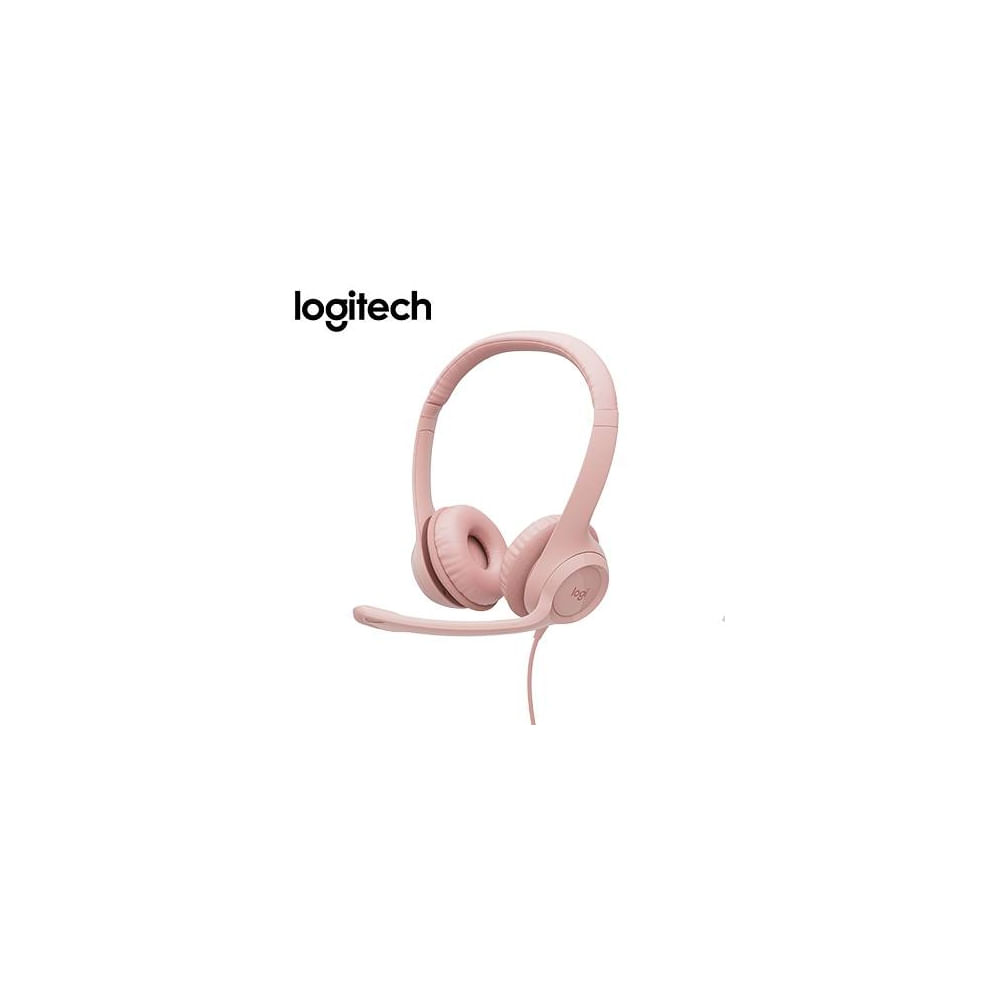 Auriculares Logitech H390 cableados USB-A para PC/Laptop, color rosa, sonido estéreo de alta calida