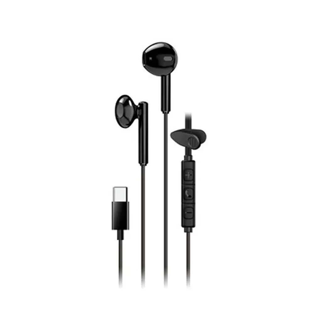 Audífonos in-ear Genius HS-M366 con micrófono y conexión USB-C, color negro, sonido de alta calidad