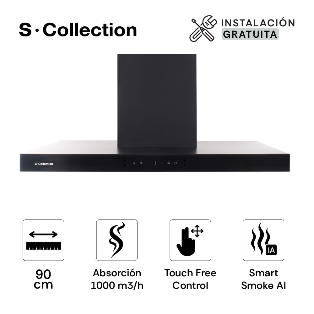 Campana Extractora Decorativa 90cm S-Collection Stilux Negro