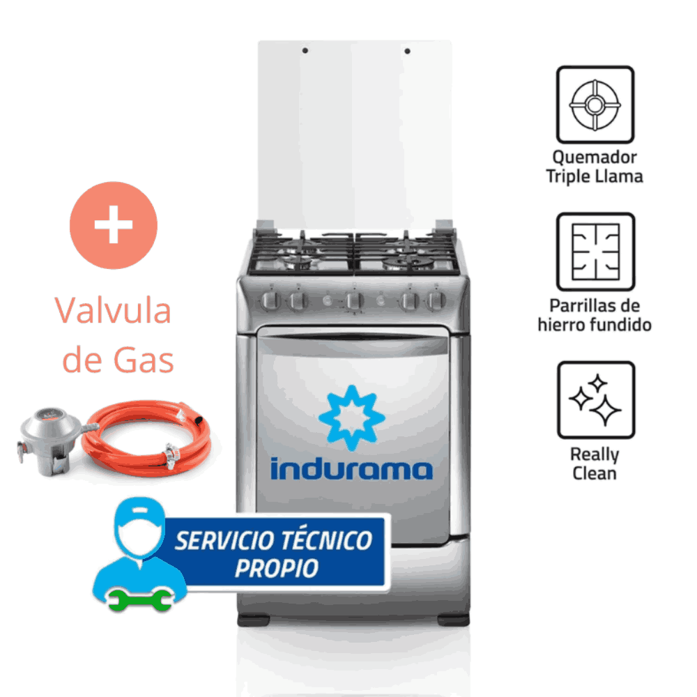 Cocina Indurama a Gas 4 Hornillas Granada Zafiro Croma MAS Valvula De Gas