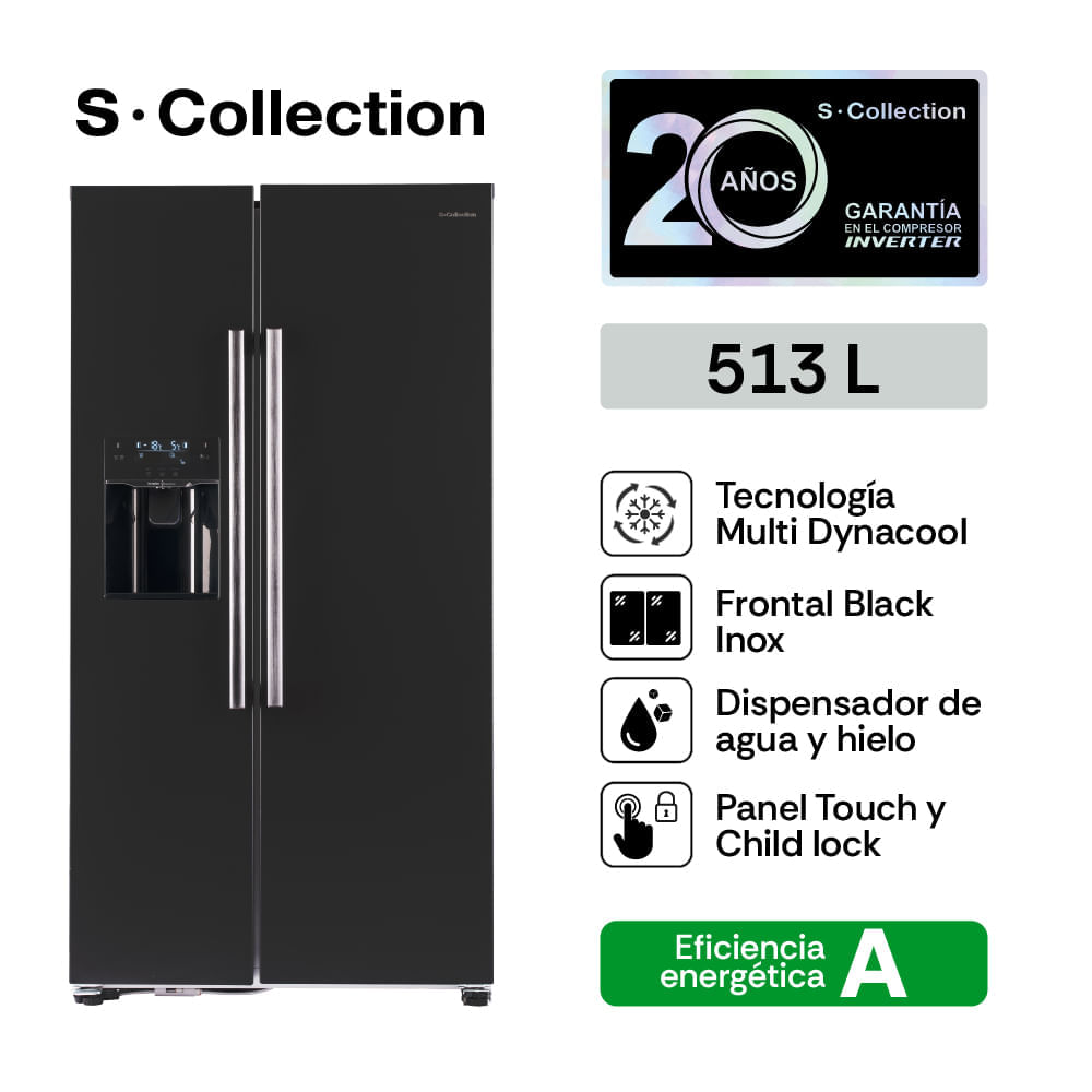 Refrigeradora S-Collection Boston Side by Side 513L Negro Refrigeradora S-Collection Boston Side by Side 513L Negro