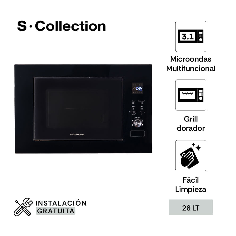 Horno Microondas Empotrable 26L S-Collection 3 en 1 Grill Black Horno Microondas Empotrable 26L S-Collection 3 en 1 Grill Black