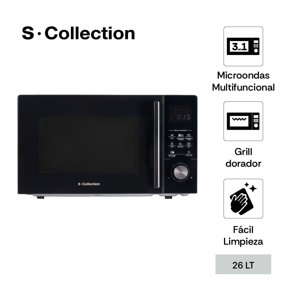 Horno Microondas 26L S-Collection 3 en 1 Grill Black