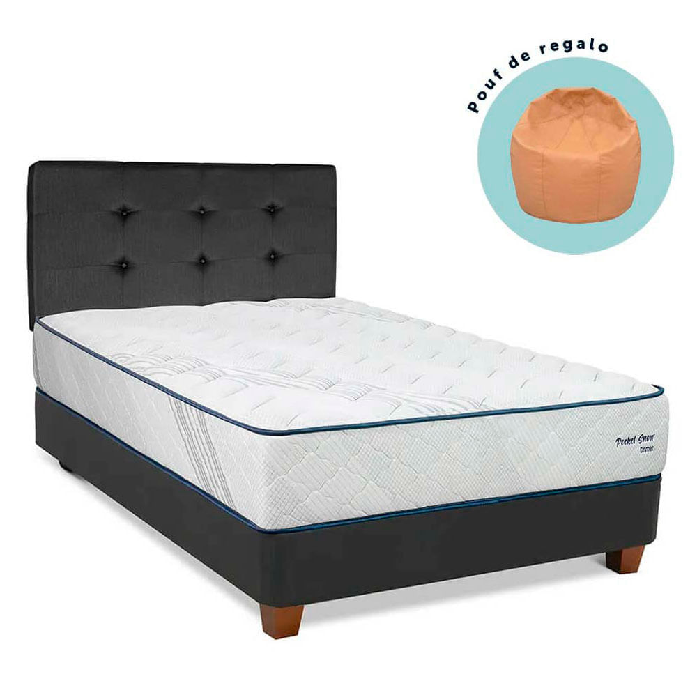 Dormitorio DRIMER Pocket Snow 2 Plazas + 2 Almohadas + REGALO Mini Pouf Dormitorio DRIMER Pocket Snow 2 Plazas + 2 Almohadas + REGALO Mini Pouf