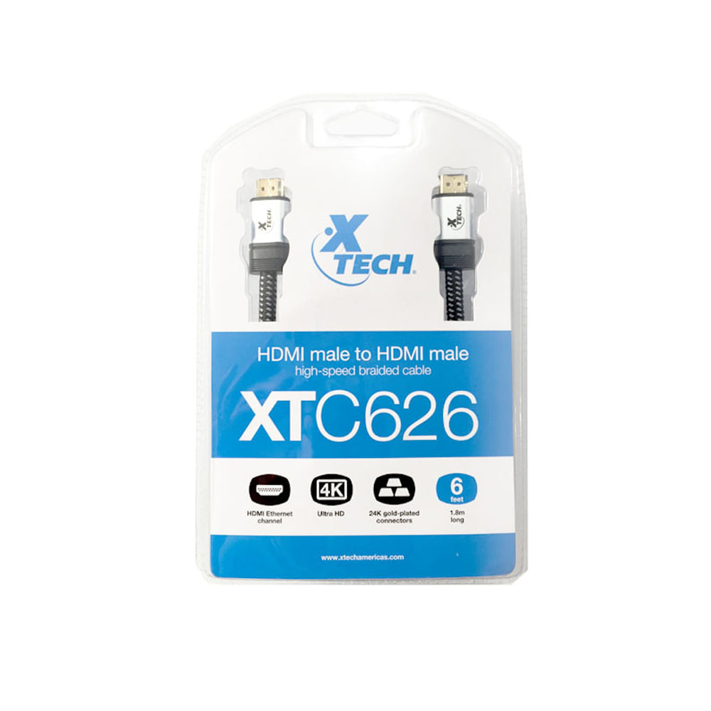 Cable HDMI Xtech 1.83m - Alta velocidad 4K UHD 60Hz con Ethernet, Conectores Macho-Macho