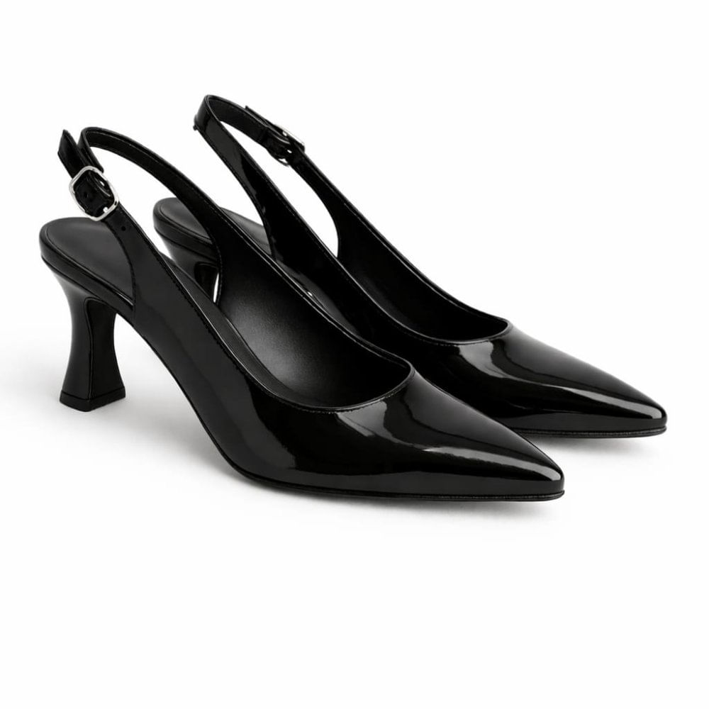 Zapato Destalonado Negro Charol - Taco 7 - Talla 35