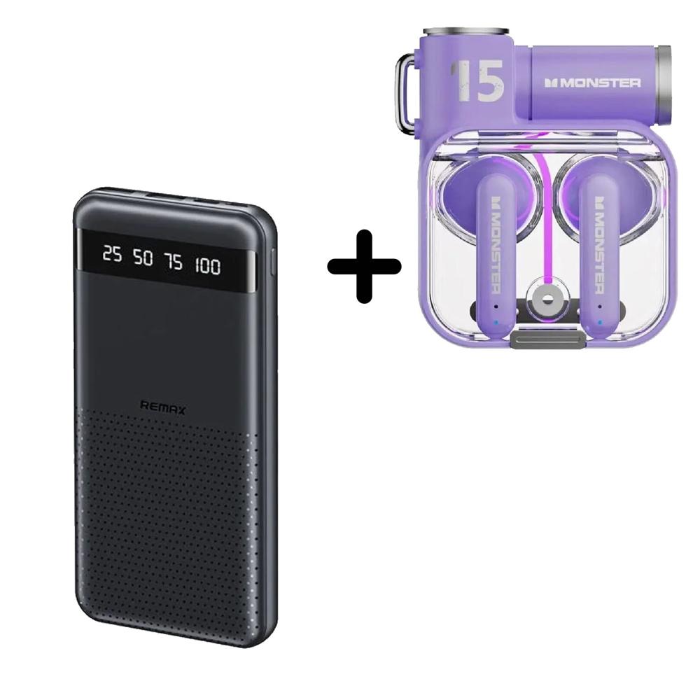 Combo Power Bank Remax RPP-10 Negro + Audífonos Monster XKT15 Negro