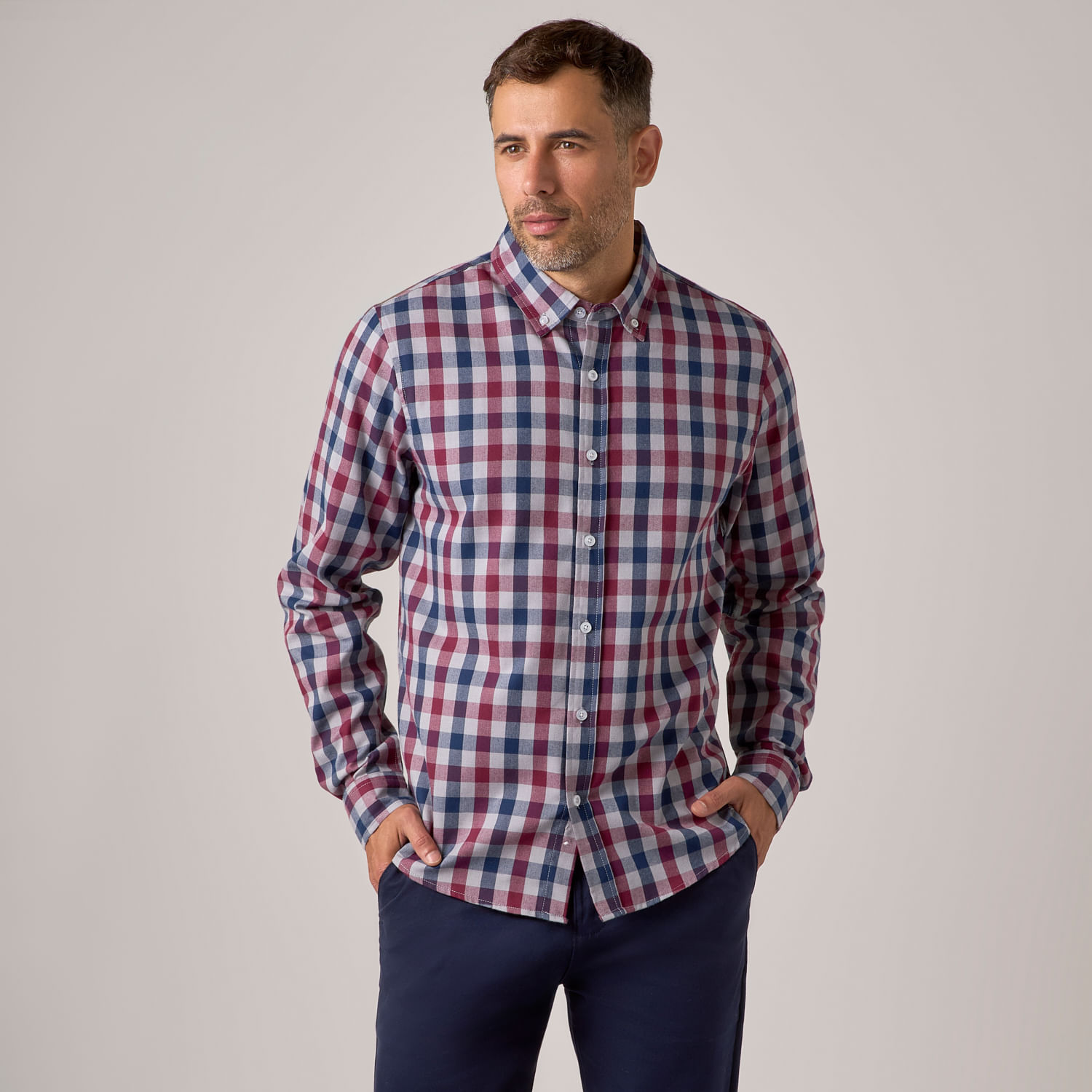 Camisa Manga Larga Hombre Cuadros Madison