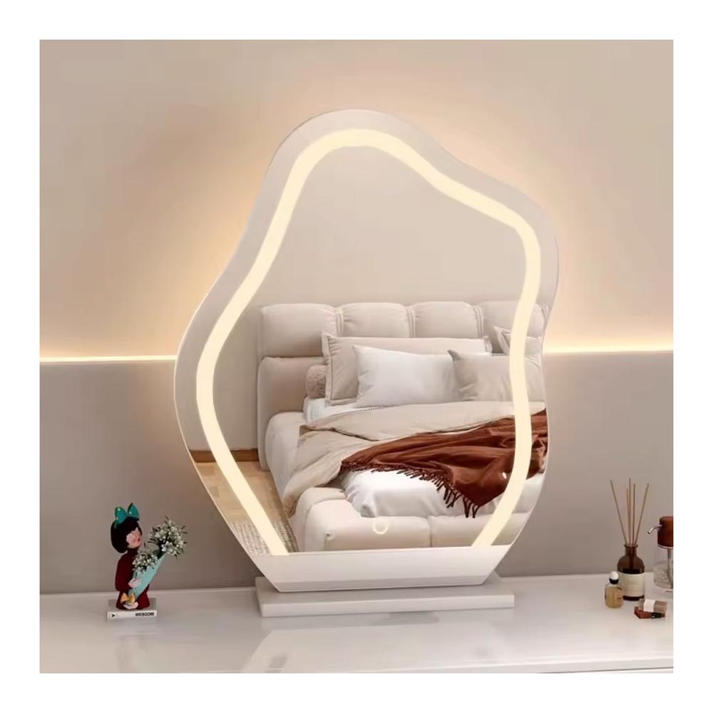 Espejo De Vidrio Con Luz Led Ondulada 50cm Blanco