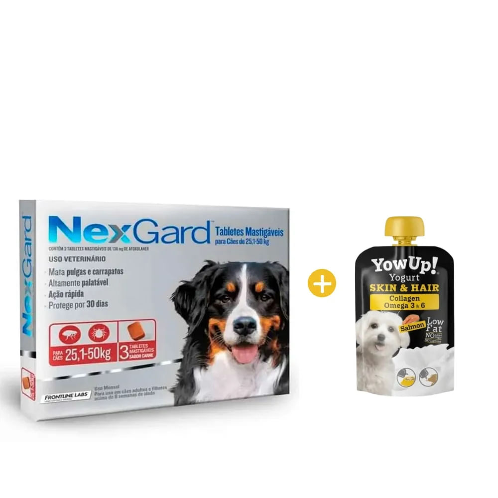 Antipulgas Nexgard 136 Mg Perros De 25.1 Kg A 50 Kg X 3 Und y GRATIS Yowup Yogurt Salmón 115 Gr