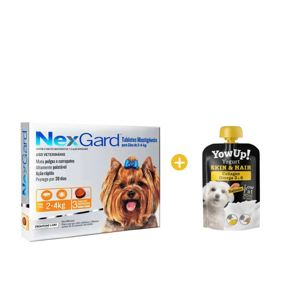 Antipulgas Nexgard 11.3 mg Perros de  2 Kg a 4 Kg x 3 Und y GRATIS Yowup Yogurt Salmón 115 Gr