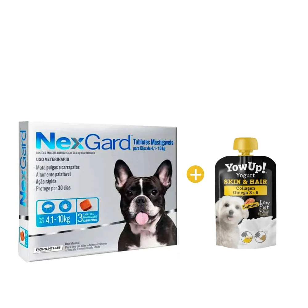 Antipulgas Nexgard 28.3 mg Perros de 4.1 Kg a 10 Kg x 3 Und y GRATIS Yowup Yogurt Salmón 115 Gr