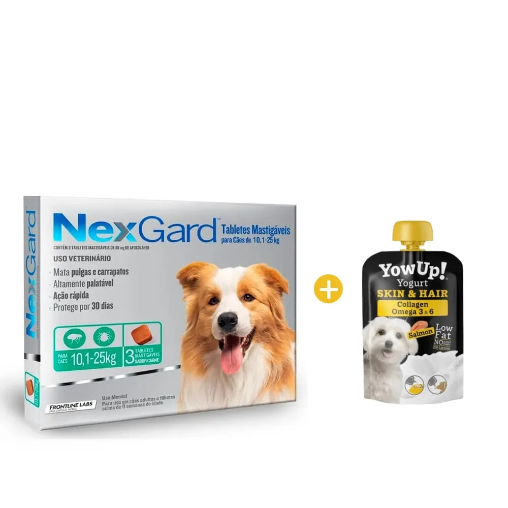 Antipulgas Nexgard 68 Mg Perros De 10.1 Kg A 25 Kg X 3 Und y GRATIS Yowup Yogurt Salmón 115 Gr