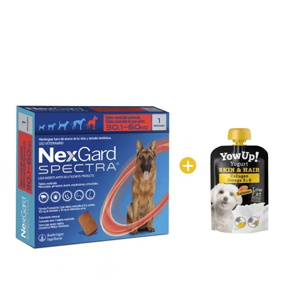 Antipulgas y Antiparasita Nexgard Spectra XL x 3 Tab 30 a 60 Kg y GRATIS Yowup Yogurt Salmón 115 Gr
