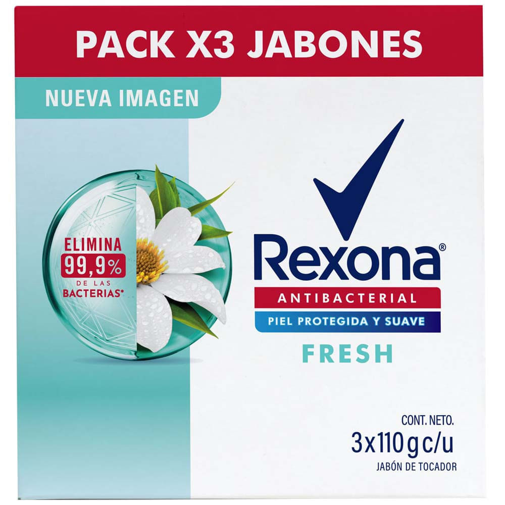 Jabón Tocador REXONA Antibacterial Fresh 110g x 3un Jabón Tocador REXONA Antibacterial Fresh 110g x 3un