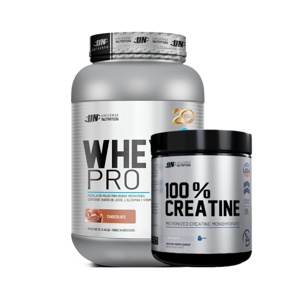 WHEY PRO 1.1 KG CHOCOLATE Y CREATINA 250 GRAMOS
