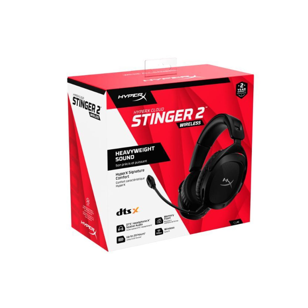 Auriculares gaming HyperX Cloud Stinger 2 inalámbricos, tamaño completo, 2.4 GHz, color negro