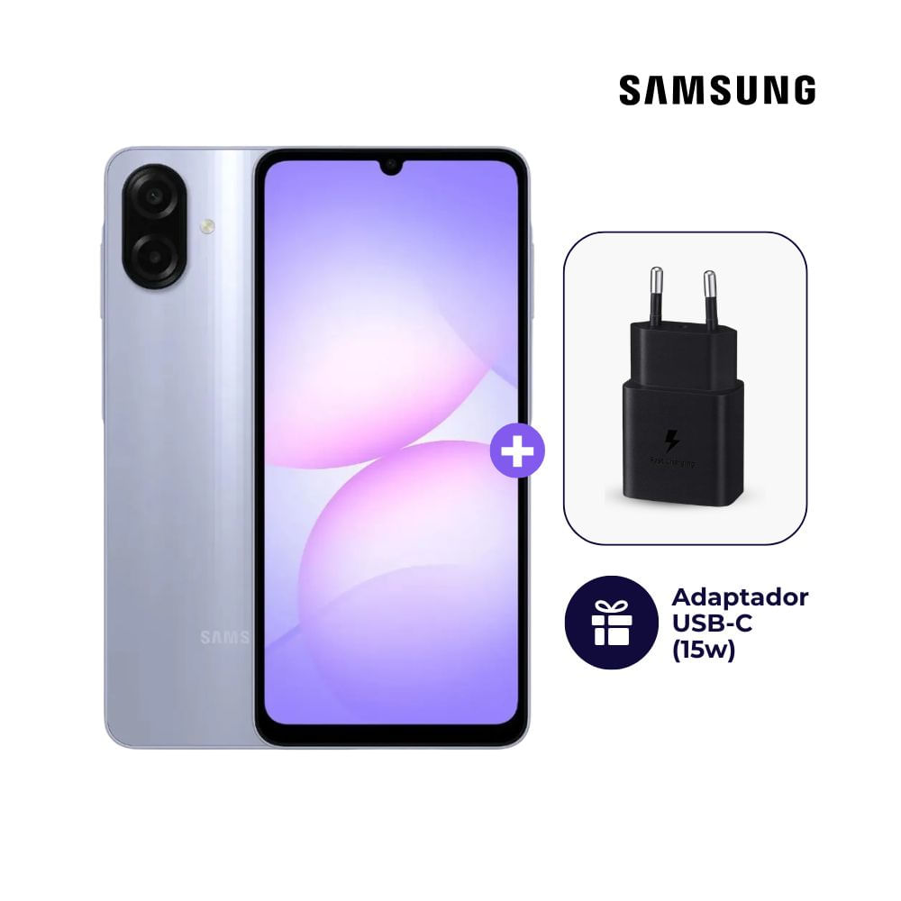 Samsung Galaxy A07 4G 128GB 4GB Ram Violeta + Adaptador USB-C Samsung Original 15W