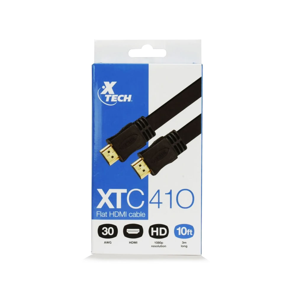 Cable HDMI plano Xtech de 10 pies para audio y video: alta calidad y conexión optimizada