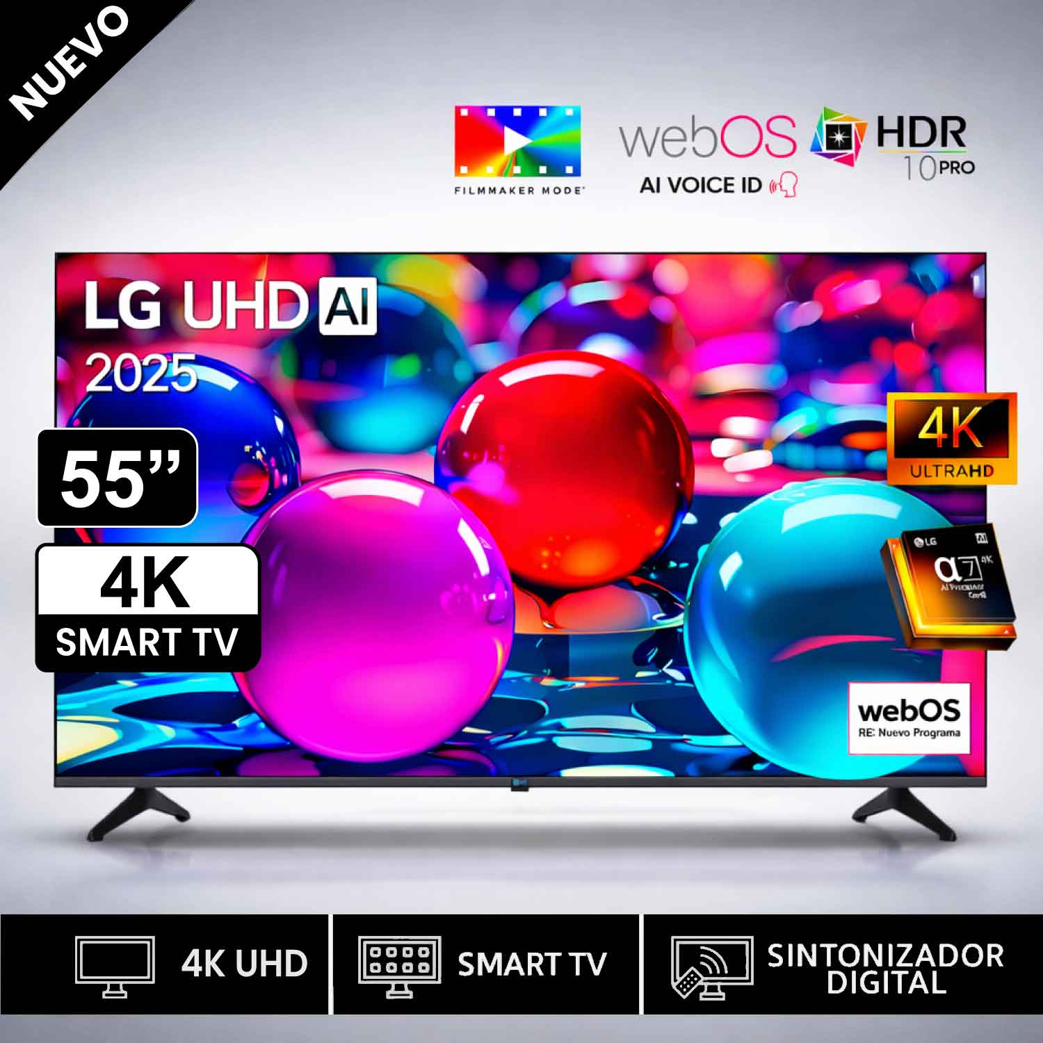 Televisor Lg 55 Pulg Ultra HD 4K AI ThinQ 55UA7300 Modelo 2025- Negro