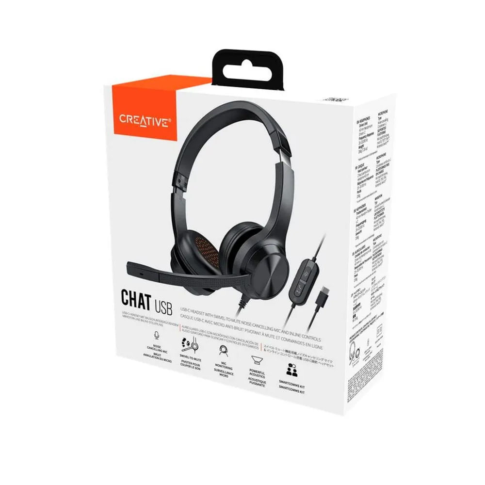 auriculares Creative Chat con cancelación de ruido, conexión USB-A y USB-C, ideales para gaming y l