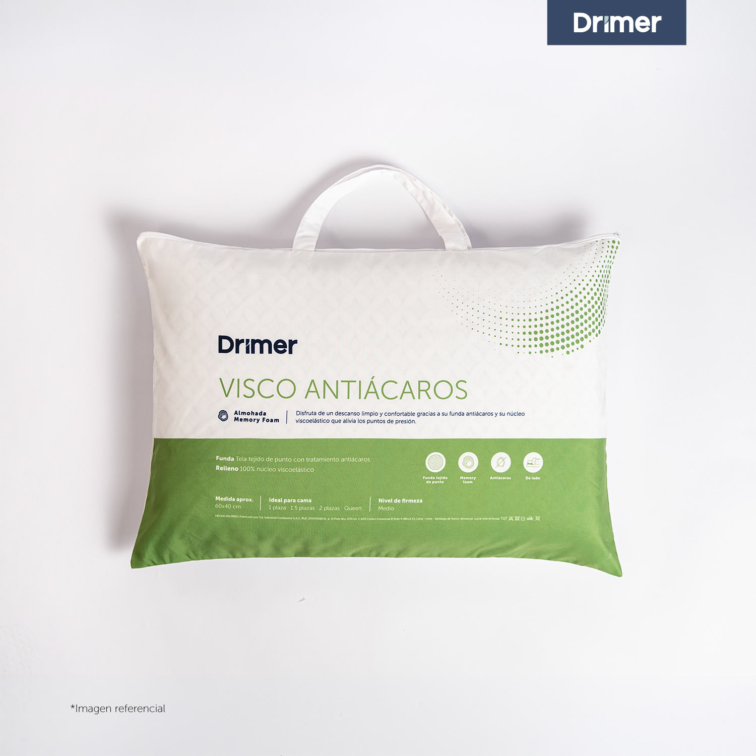 Almohada Visco Antiacaros Estandar 60 x 40 Cm