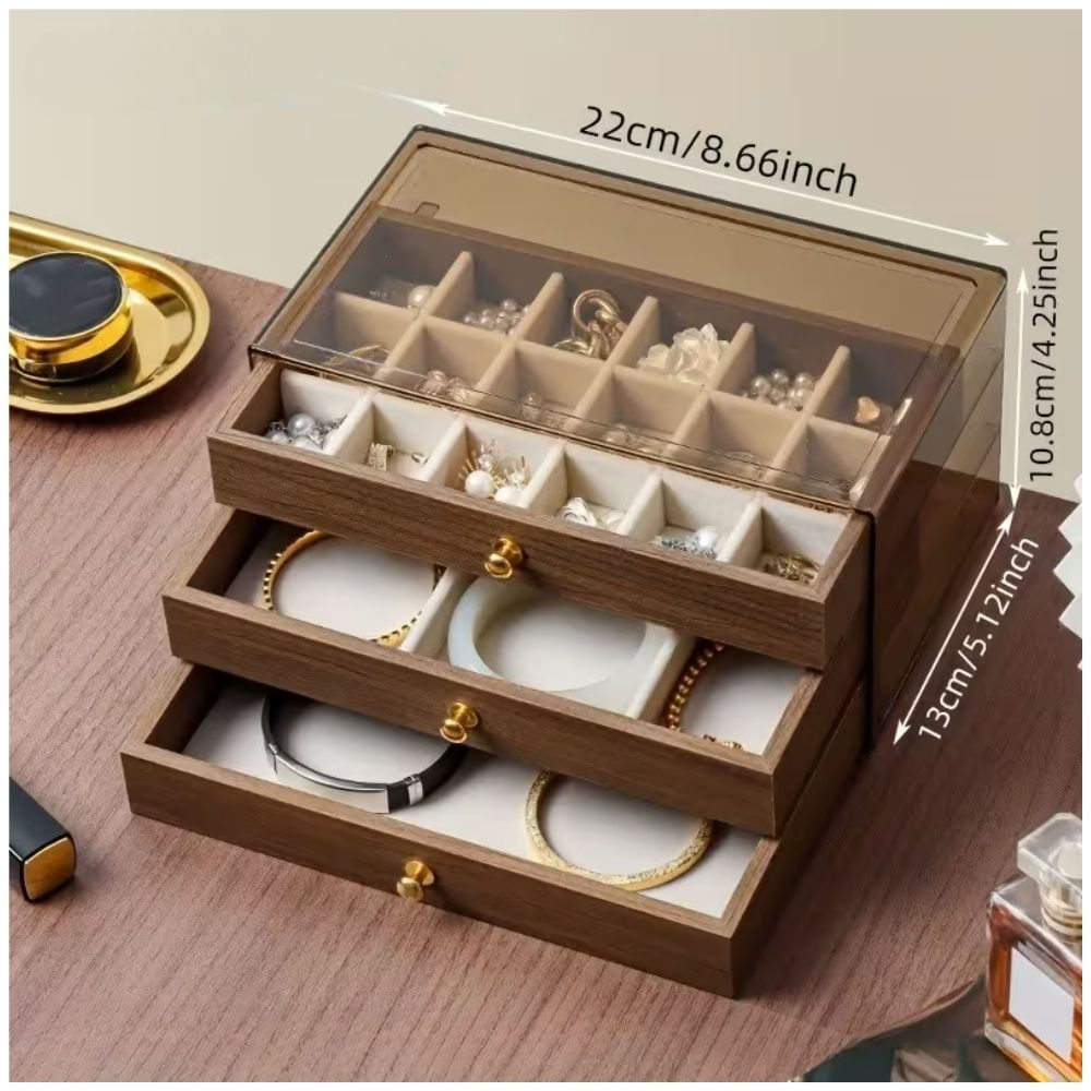 Organizador de Joyas con 3 Niveles y Tapa Transparente