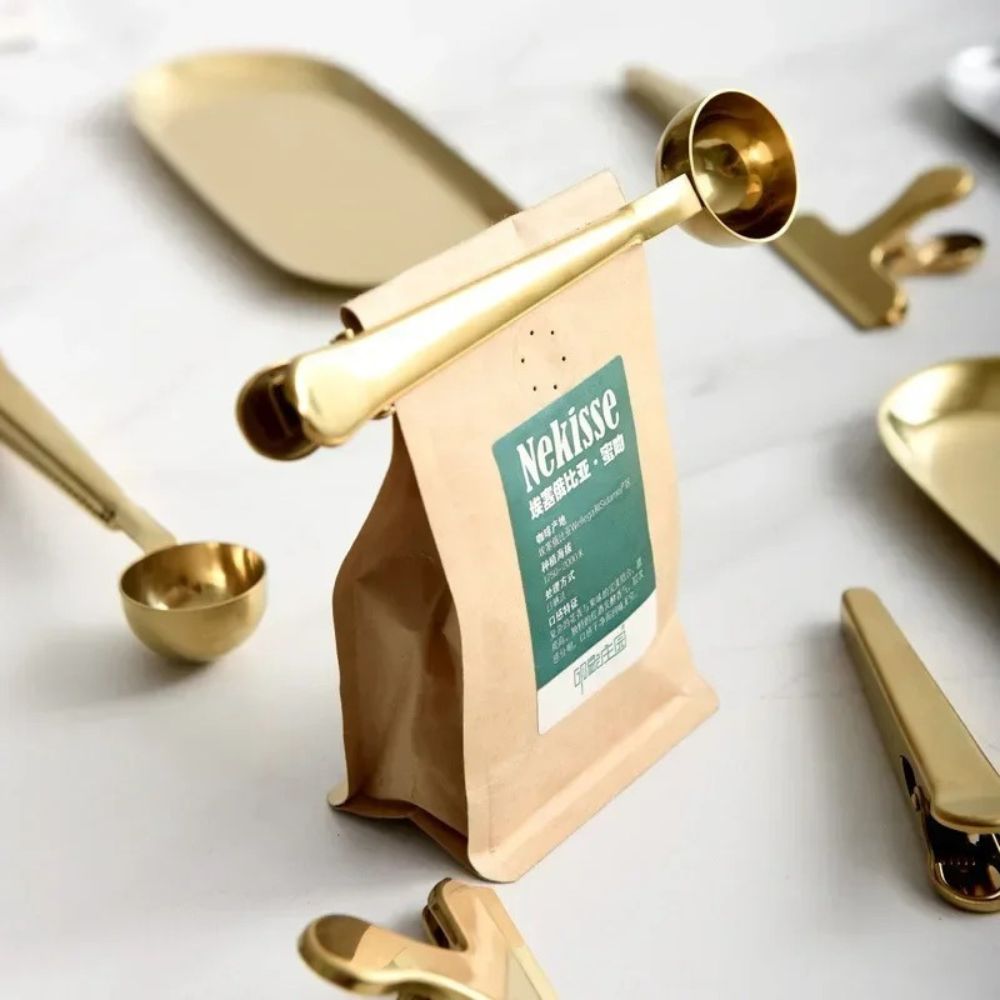 Cuchara de clip para café cuchara de acero inoxidable DORADO