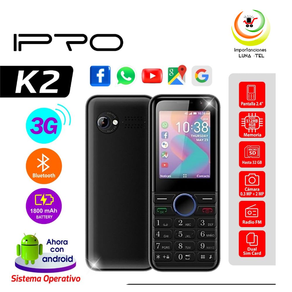CELULAR BASICO IPRO K2 4G LITE DUAL SIM NEGRO CON APLICATIVOS