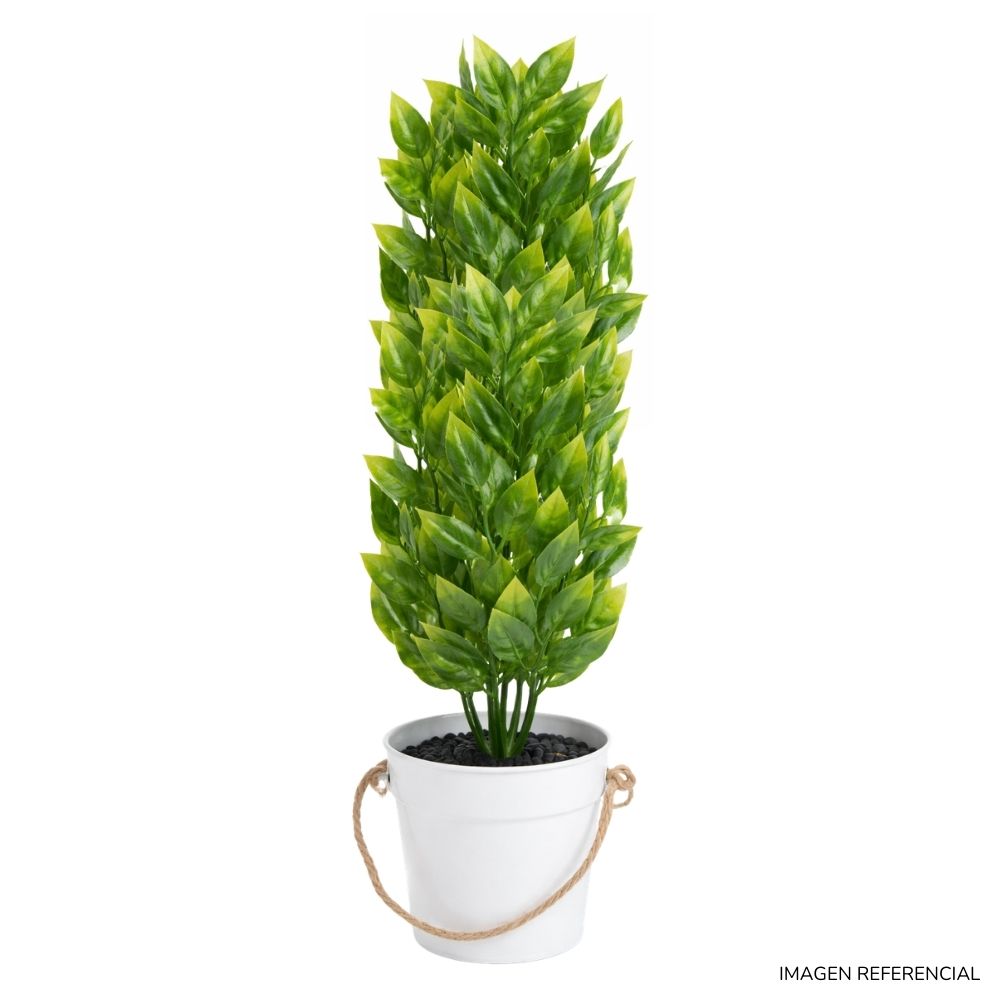 Planta Artificial Hojas Verdes con macetero decorativo