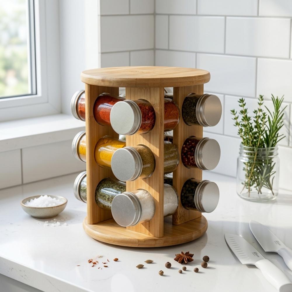 Organizador Especias Giratorio 360° Más 12 Frascos De 80ml