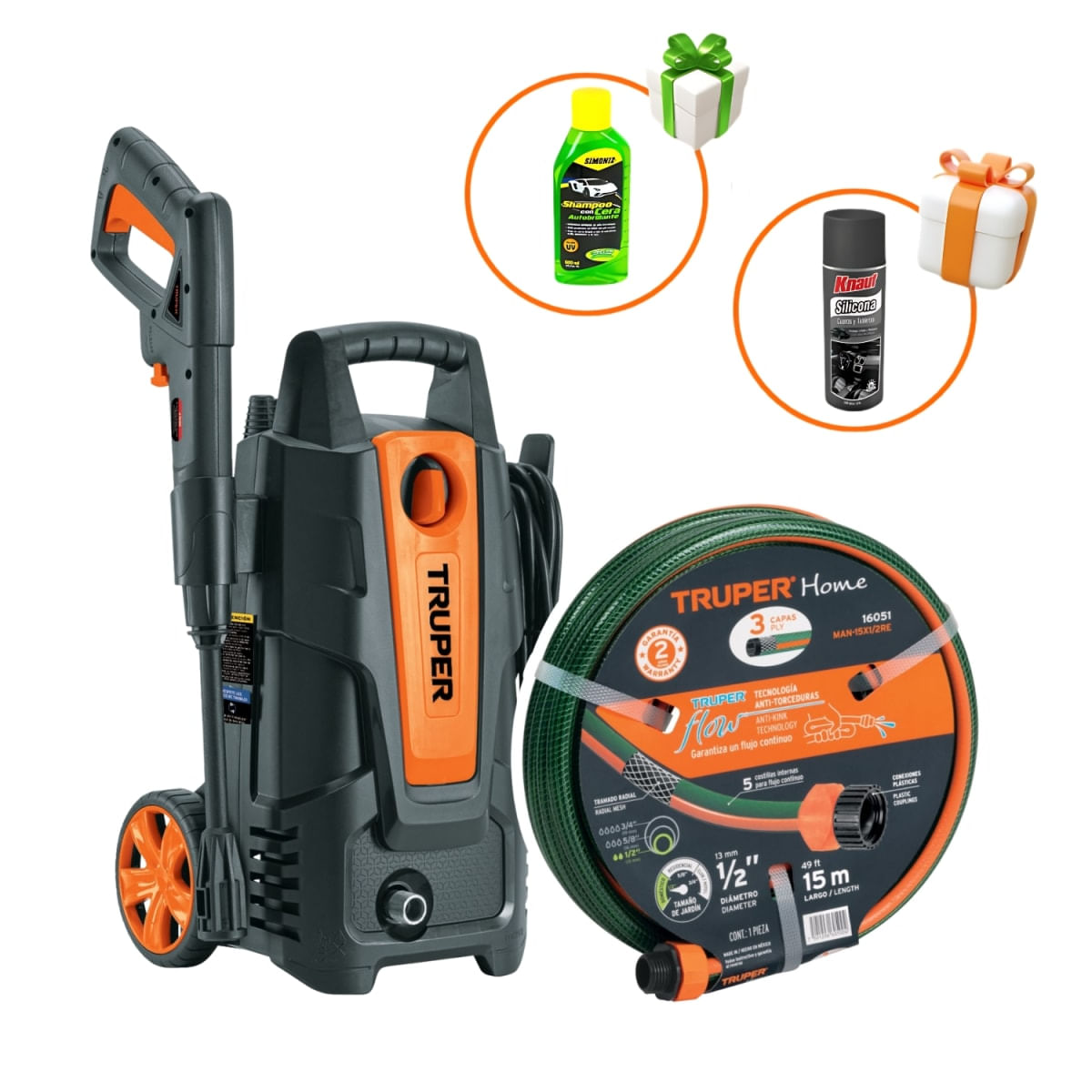 Hidrolavadora 1500PSI - Manguera de 15m - Shampu - Silicona 102095-16051-036273-SM20043044