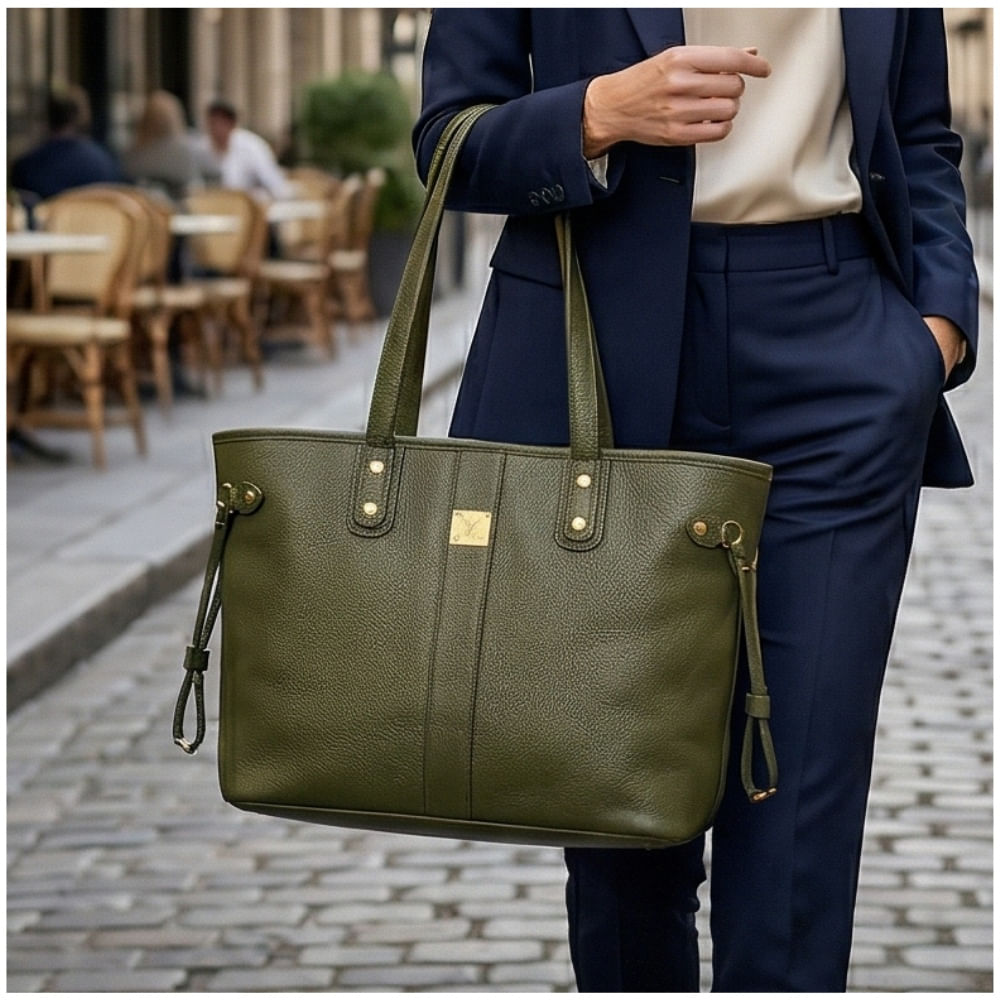 Bolso Tote Bag Cuero PU Amplio Perfecto para Trabajo Diario - Olivo