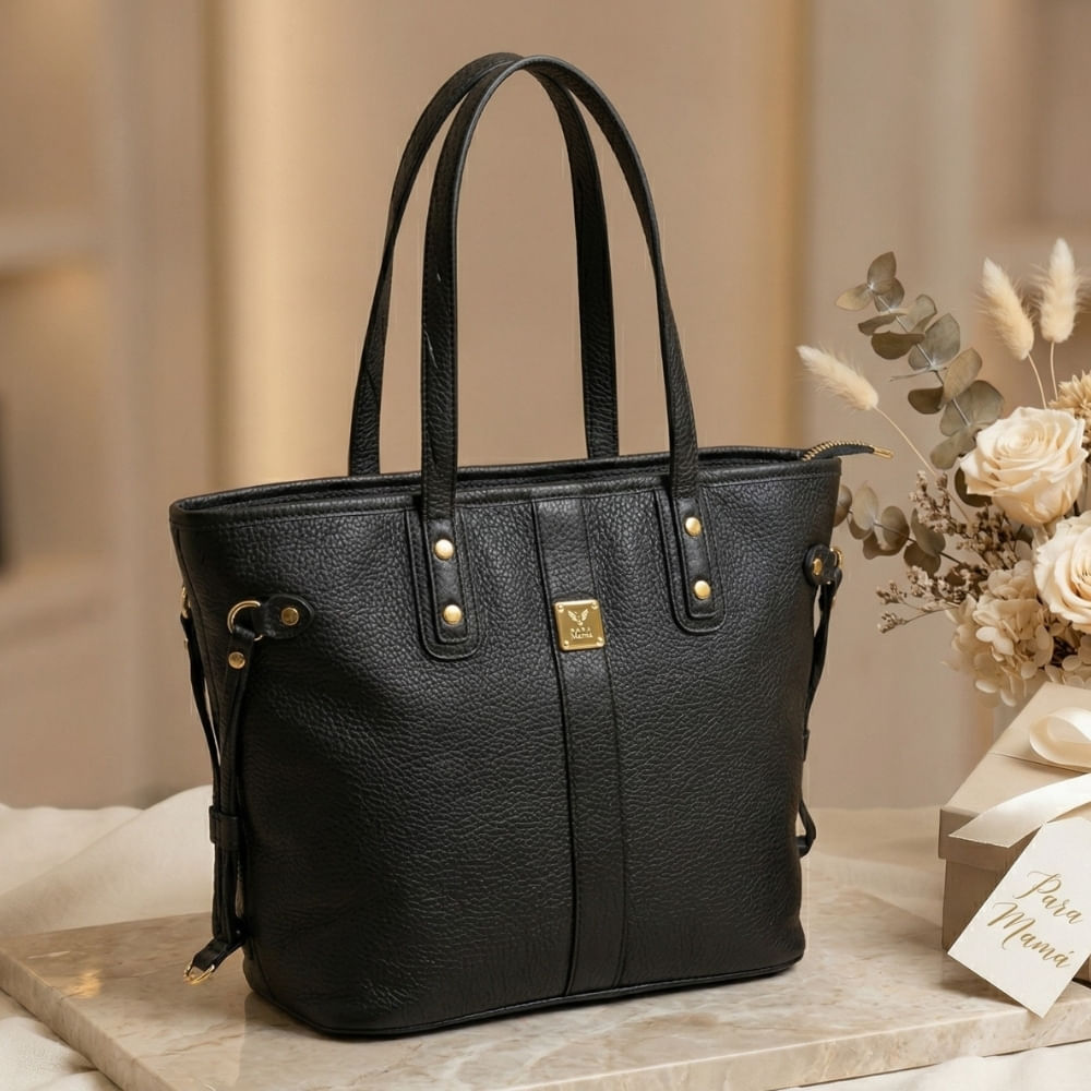 Bolso Tote Bag Cuero PU Amplio Perfecto para Trabajo Diario - Negro