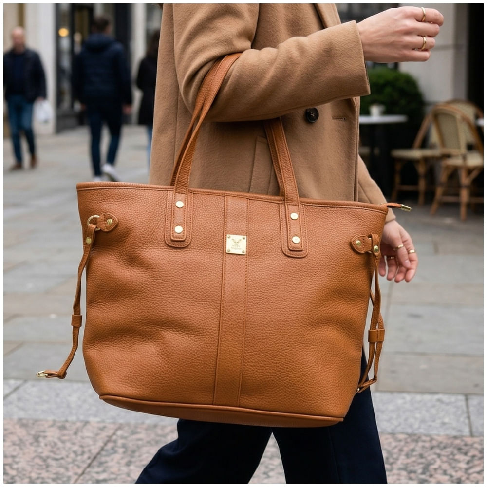 Bolso Tote Bag Cuero PU Amplio Perfecto para Trabajo Diario - Camel