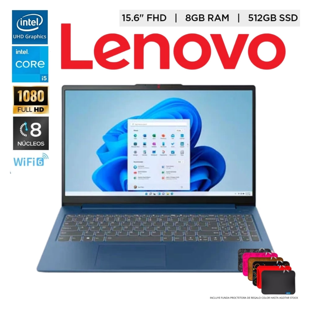 LAPTOP LENOVO IDEAPAD SLIM 3 15.6 FHD INTEL CORE I5 12450H RAM 8GB SSD 512GB MOD 15IAH8