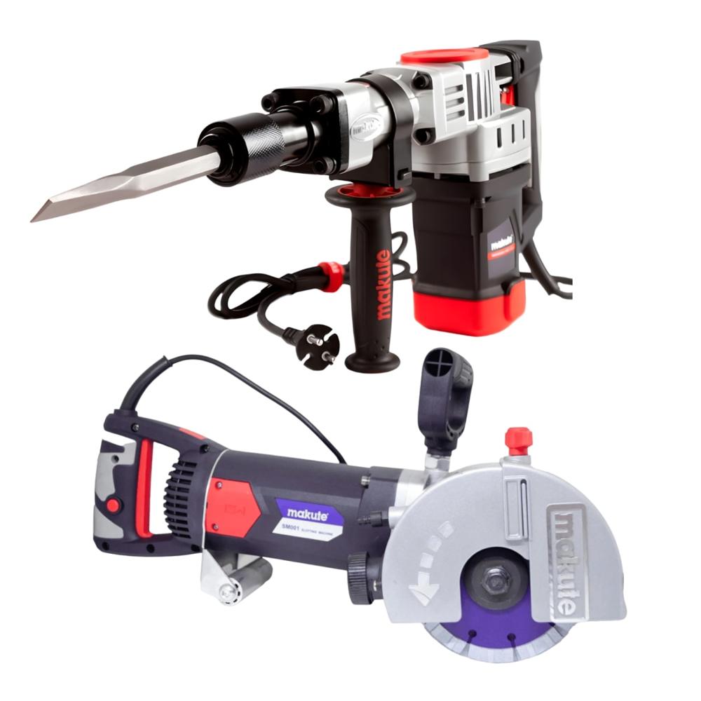 Ranuradora de concreto 2400w + Martillo demoledor 1900W Makute SM001-DH35