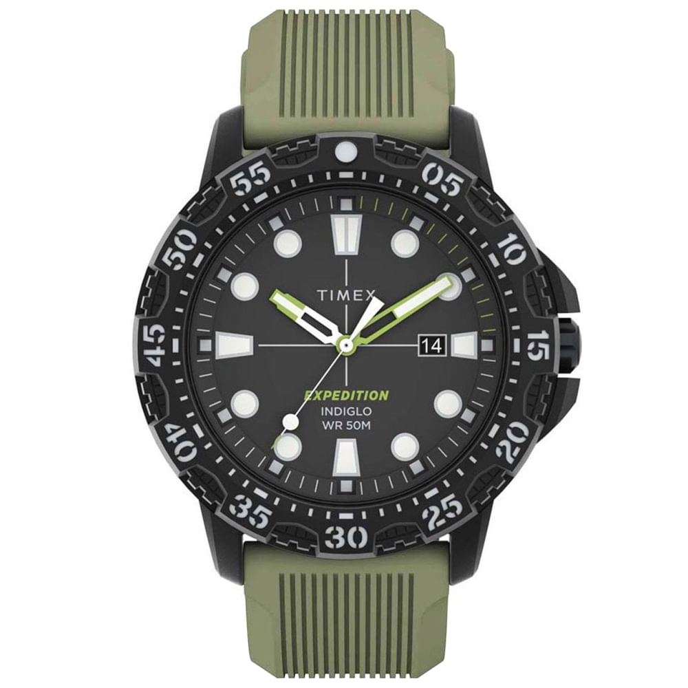 Reloj Timex Expedition Gallatin TW4B25400 Luz Indiglo Fecha Correa de Silicona Verde