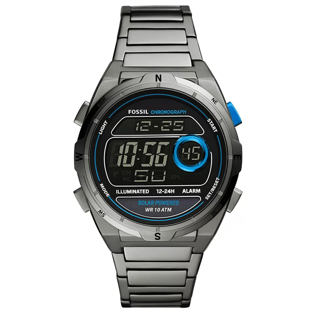 Reloj Fossil Everett FS5861 Solar Digital Acero Inoxidable Gunmetal