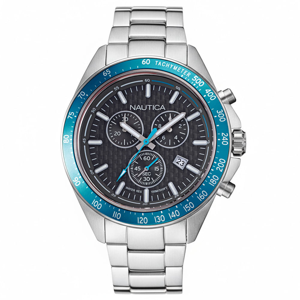 Reloj Nautica Ocean Beach NAPOBF119 Fecha Cronómetro Acero Inoxidable Dial Gris Oscuro