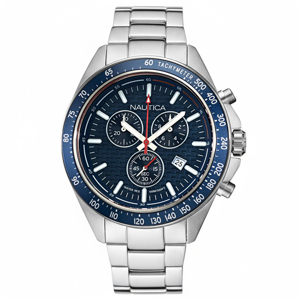 Reloj Nautica Ocean Beach NAPOBS113 Fecha Cronómetro Acero Inoxidable Dial Azul