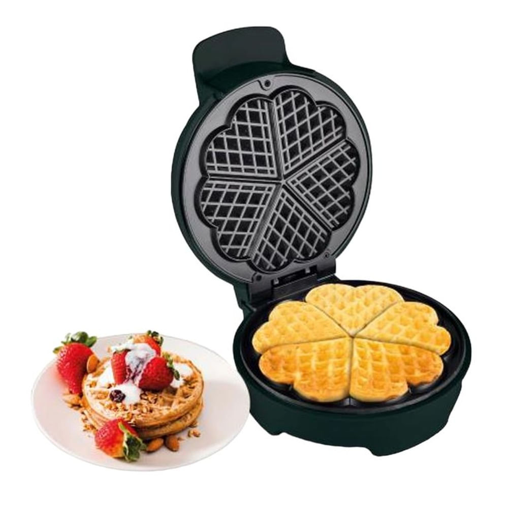 Maquina Waflera 1200watts En Forma De Corazon Antiadherente Negro