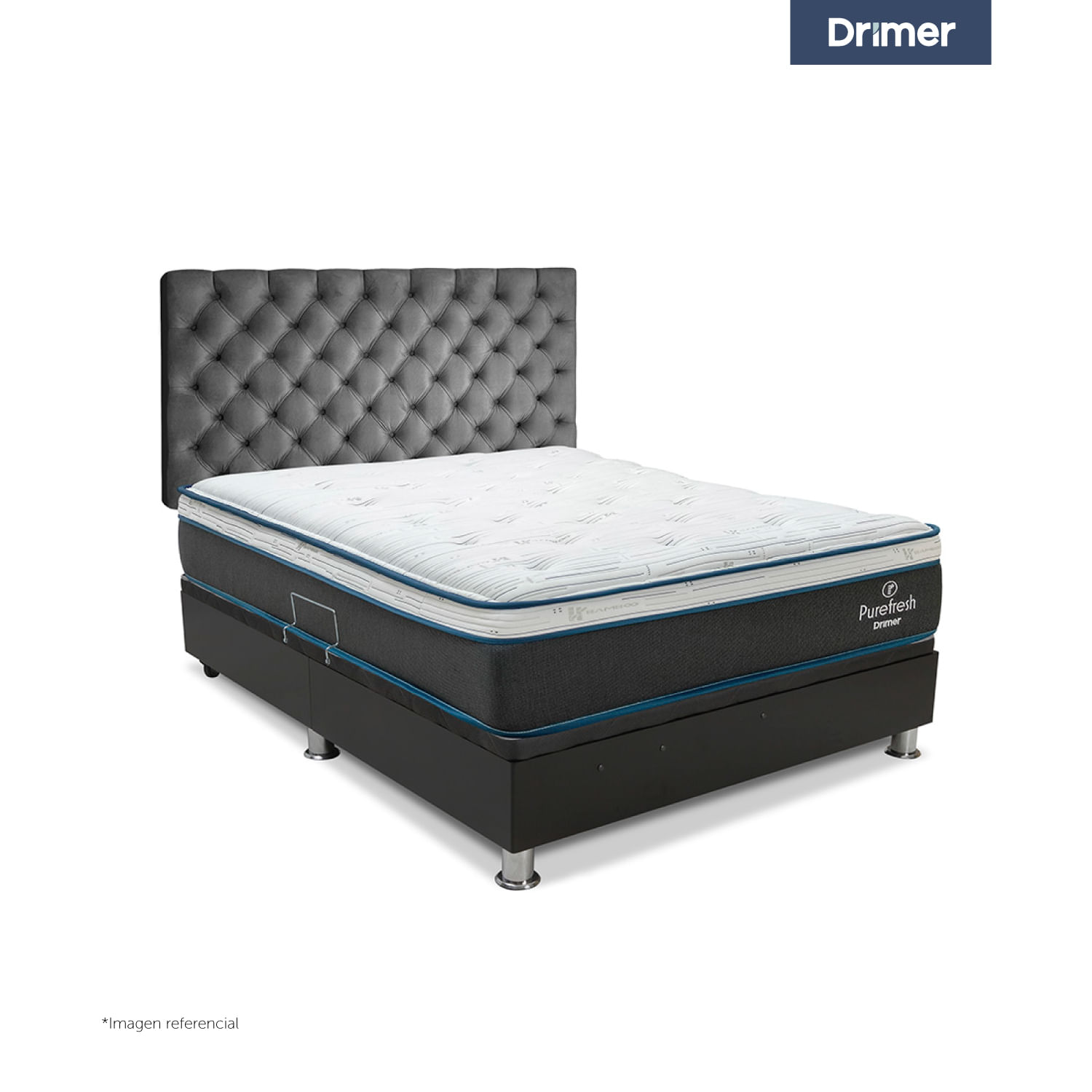 Dormitorio Praktibox Laqueada Pure Fresh 1.5 Plazas Capitone Gris Plata