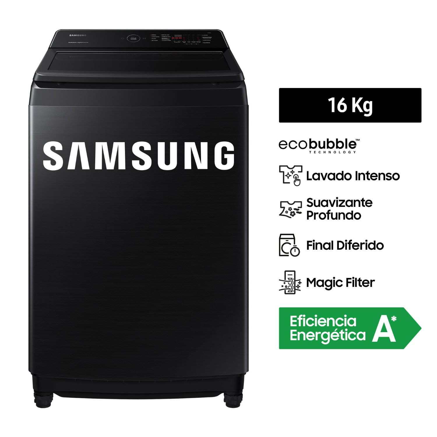 Lavadora Samsung EcoBubble™ 16Kg Negra WA16CG6441BVPE