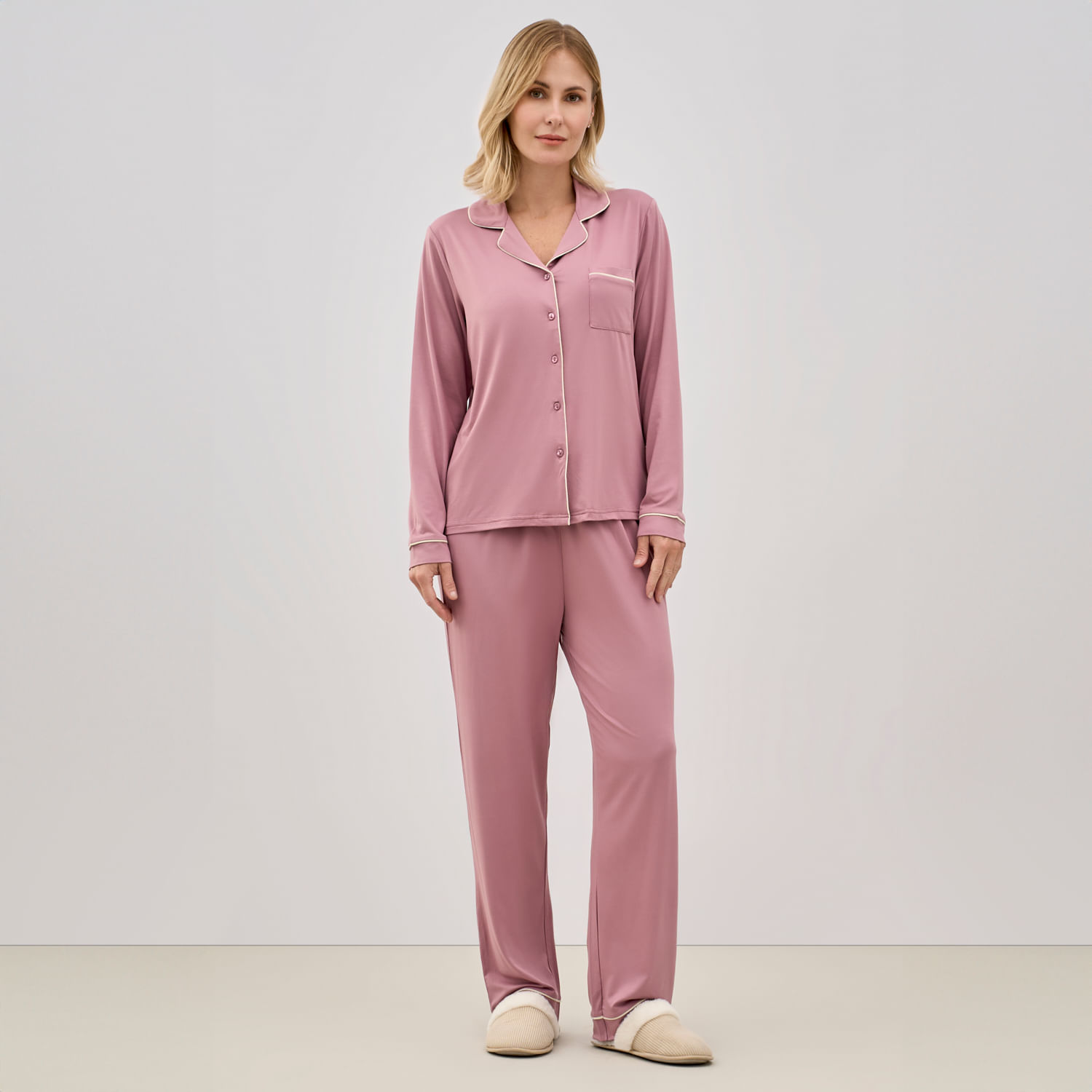 Pijama Mujer Camisera Solid Peach Zafin Manga Larga