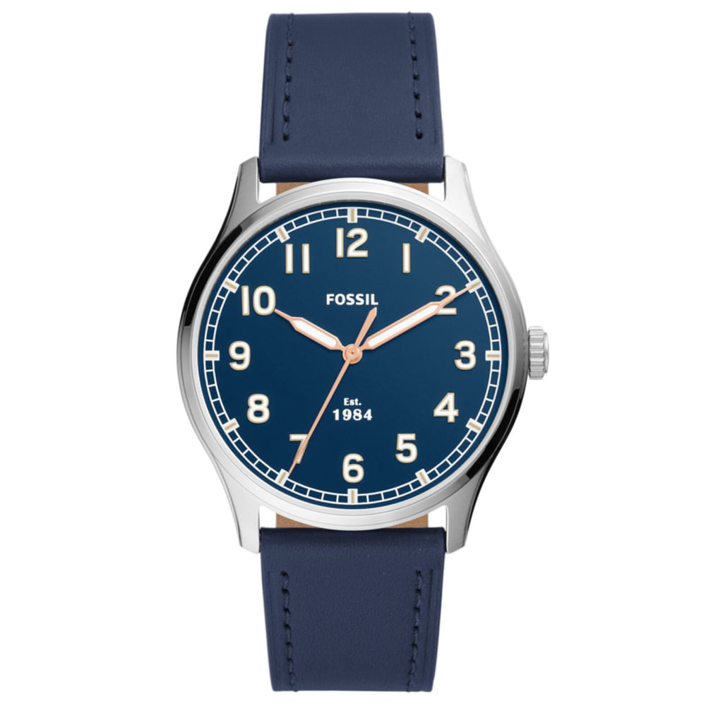 Reloj Fossil Dayliner FS5924 Acero Inoxidable Correa de Cuero y Dial Azul
